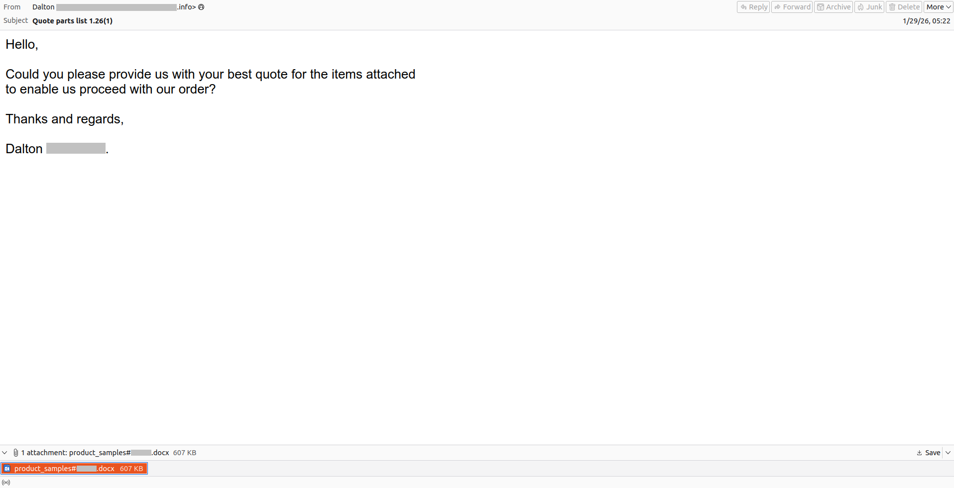 Example of a malicious email