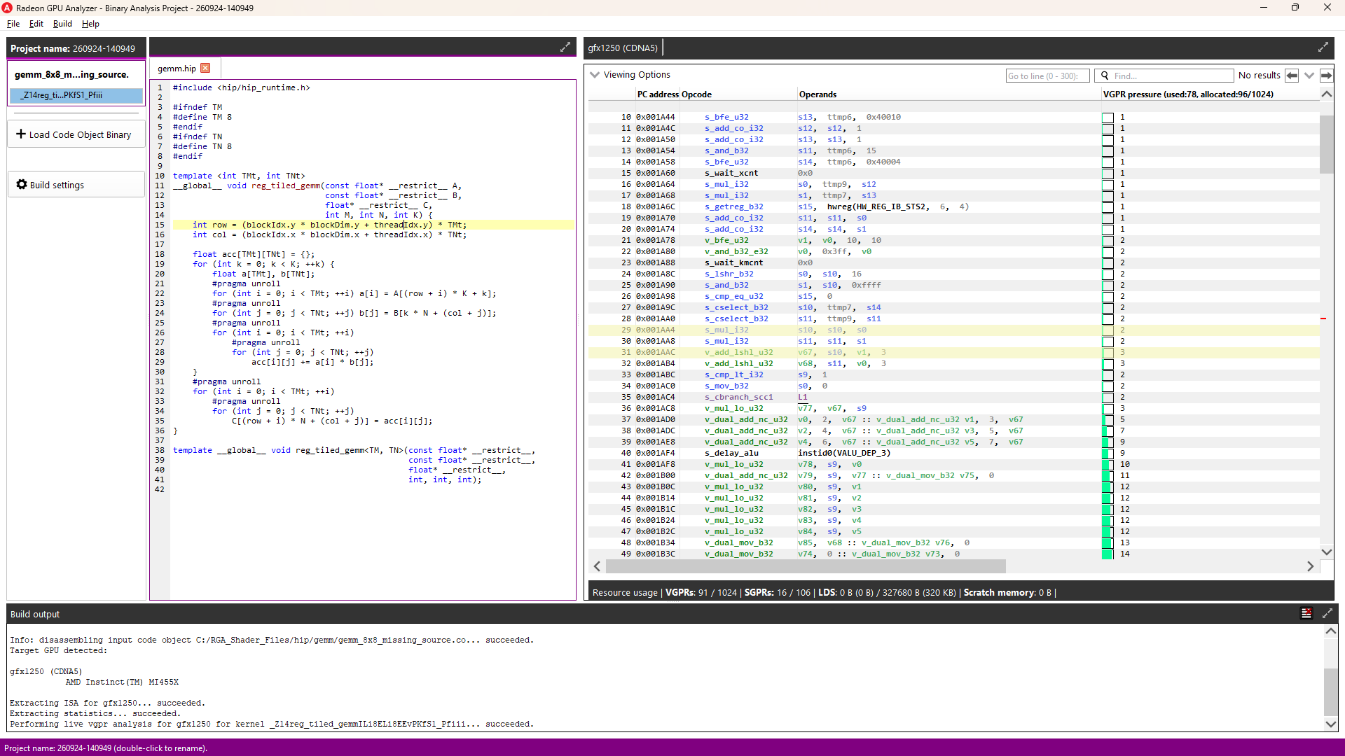 Source Code View and Disassembly View correlated